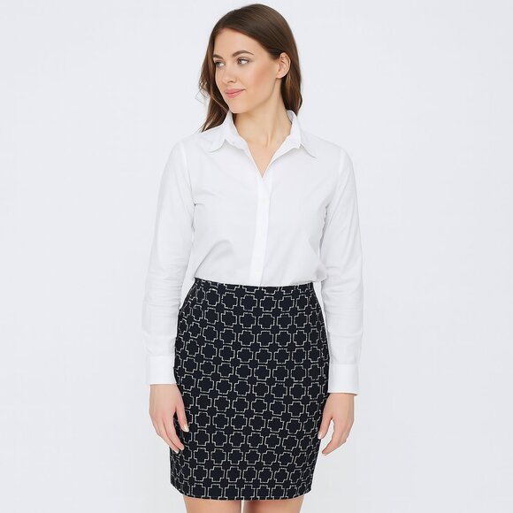 Talbots Navy White Jacquard Pencil Skirt Size 10 Classic Fit Office Workwear - Picture 1 of 11